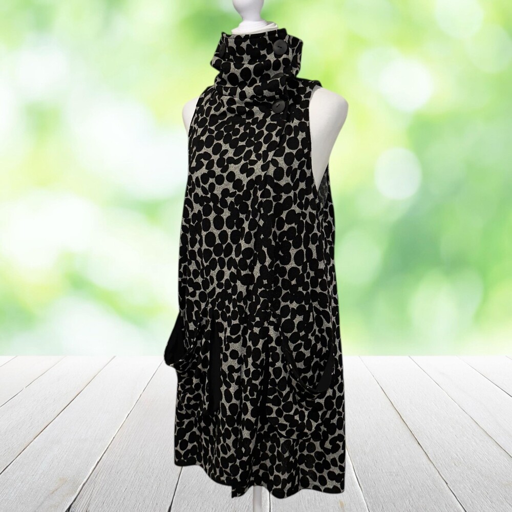 SYMPLI Sleeveless Vest On The Dot Black Polka Dot Assym Cowl Neck Long Womens 8